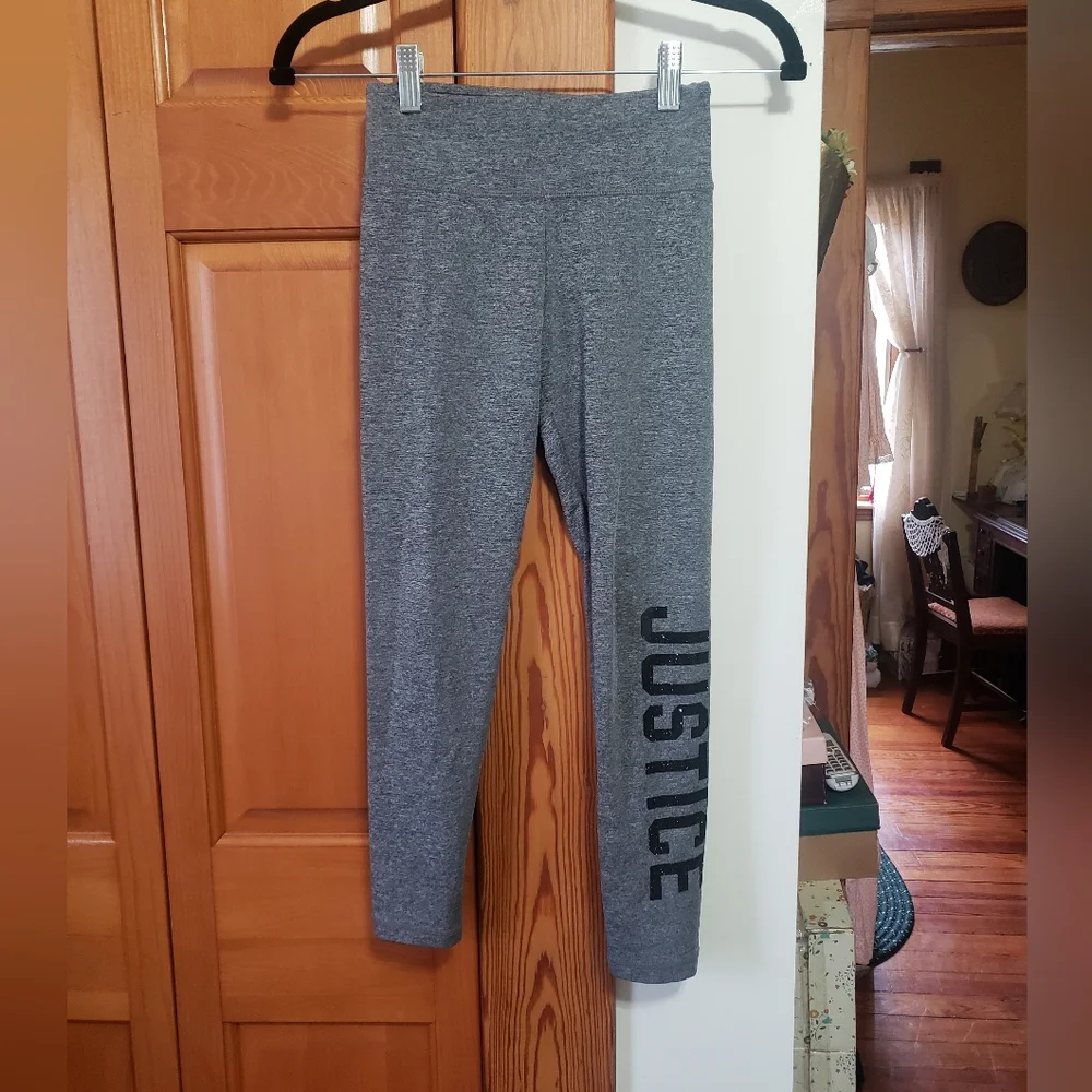 Justice Heathered Marbled Gray Leggings With Glitter Wording Letters 8